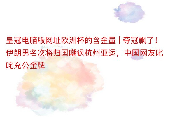 皇冠电脑版网址欧洲杯的含金量 | 夺冠飘了！伊朗男名次将归国嘲讽杭州亚运，中国网友叱咤充公金牌